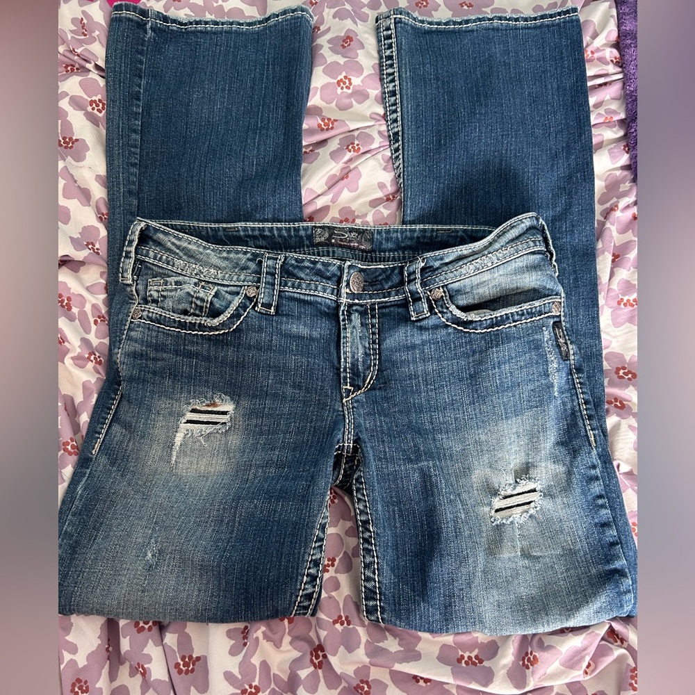 Silver Low Rise Flare Jeans